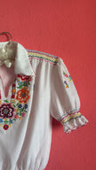 Vintage 1970s White Cotton Hungarian Embroidered Blouse