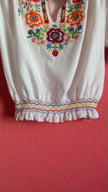 Vintage 1970s White Cotton Hungarian Embroidered Blouse