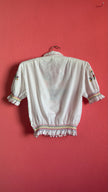 Vintage 1970s White Cotton Hungarian Embroidered Blouse
