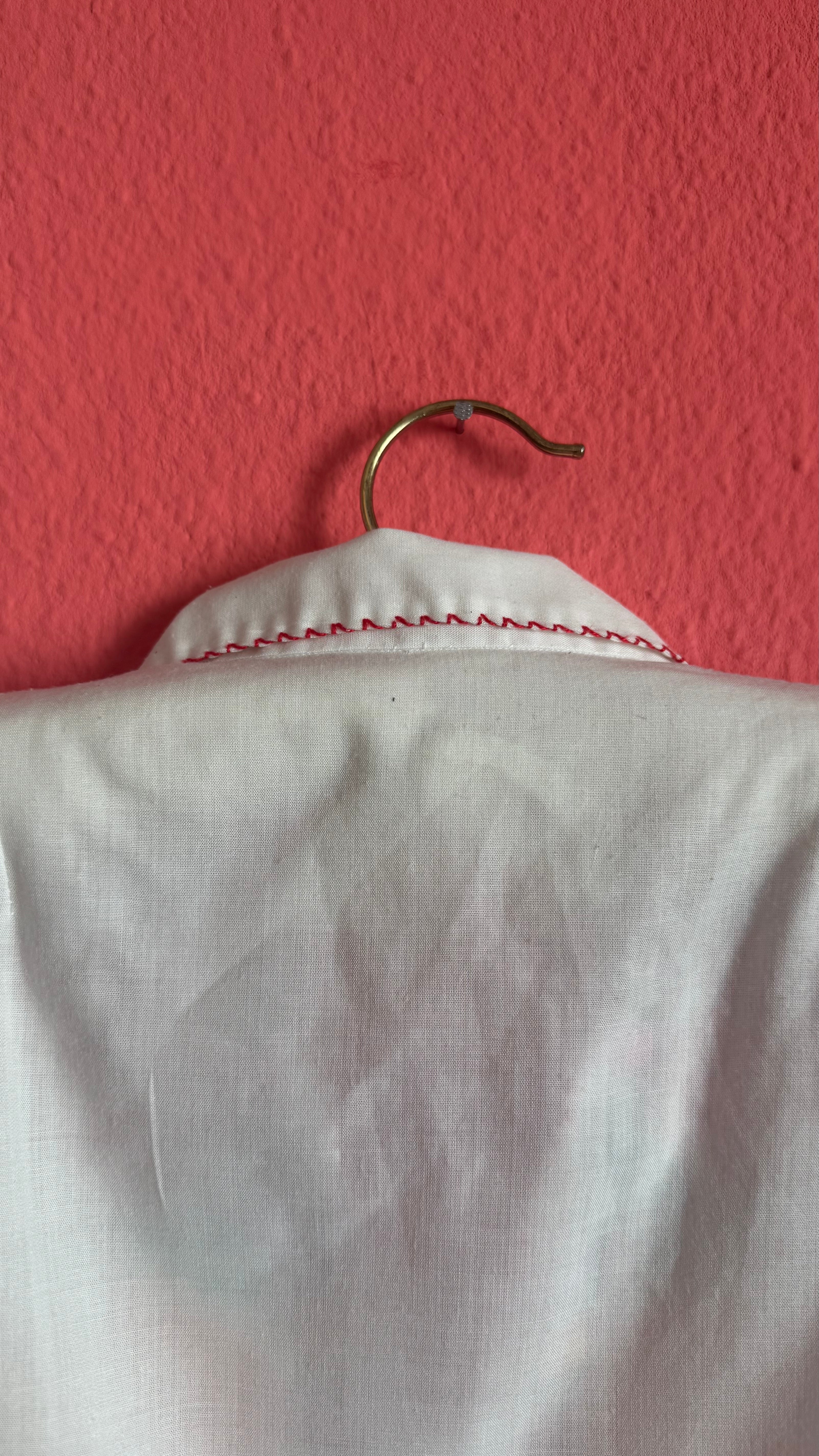 Vintage 1970s White Cotton Hungarian Embroidered Blouse