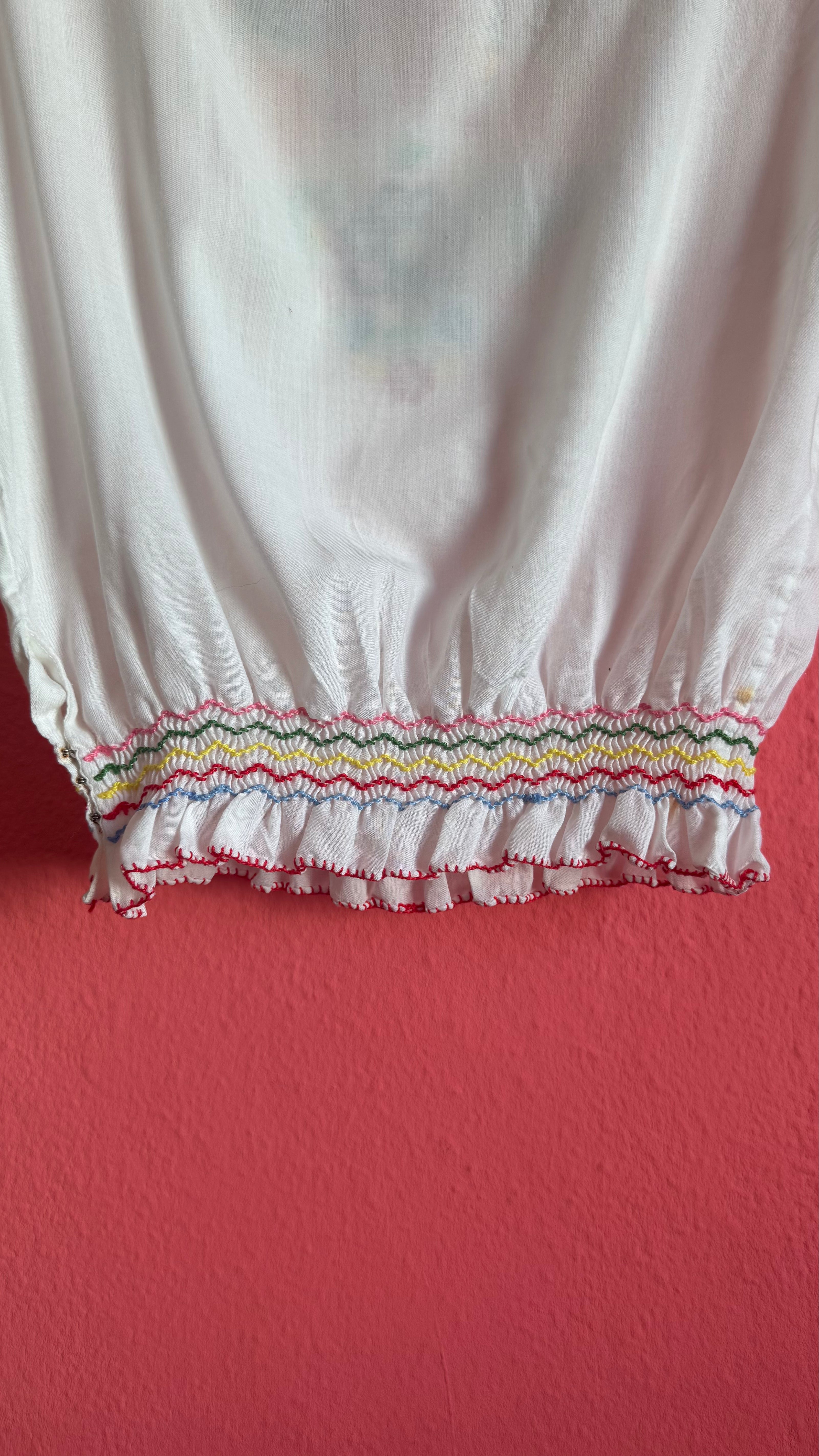 Vintage 1970s White Cotton Hungarian Embroidered Blouse