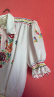 Vintage 1970s White Cotton Hungarian Embroidered Blouse