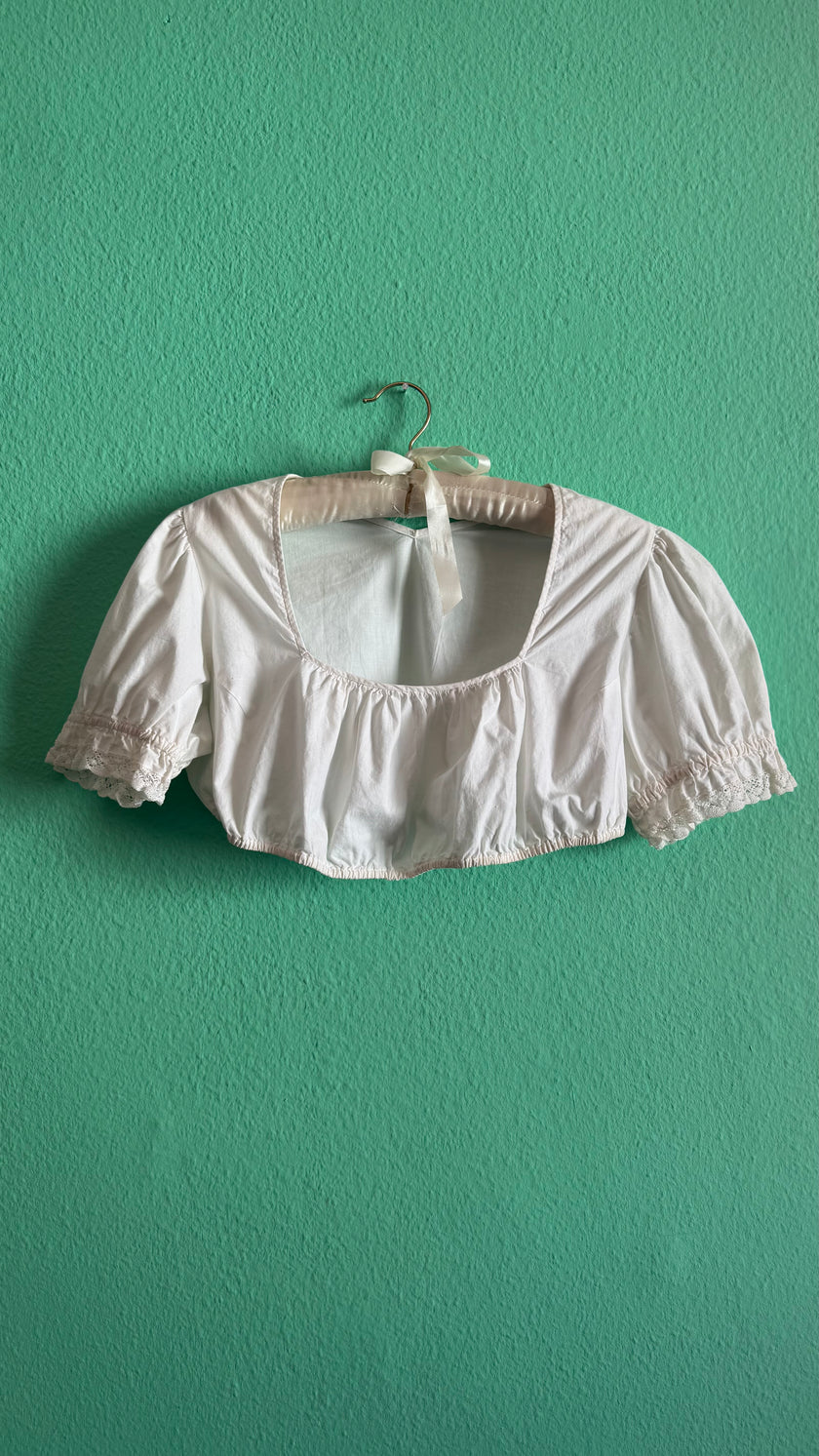 Vintage 1970s White Cotton Lace Dirndl Blouse