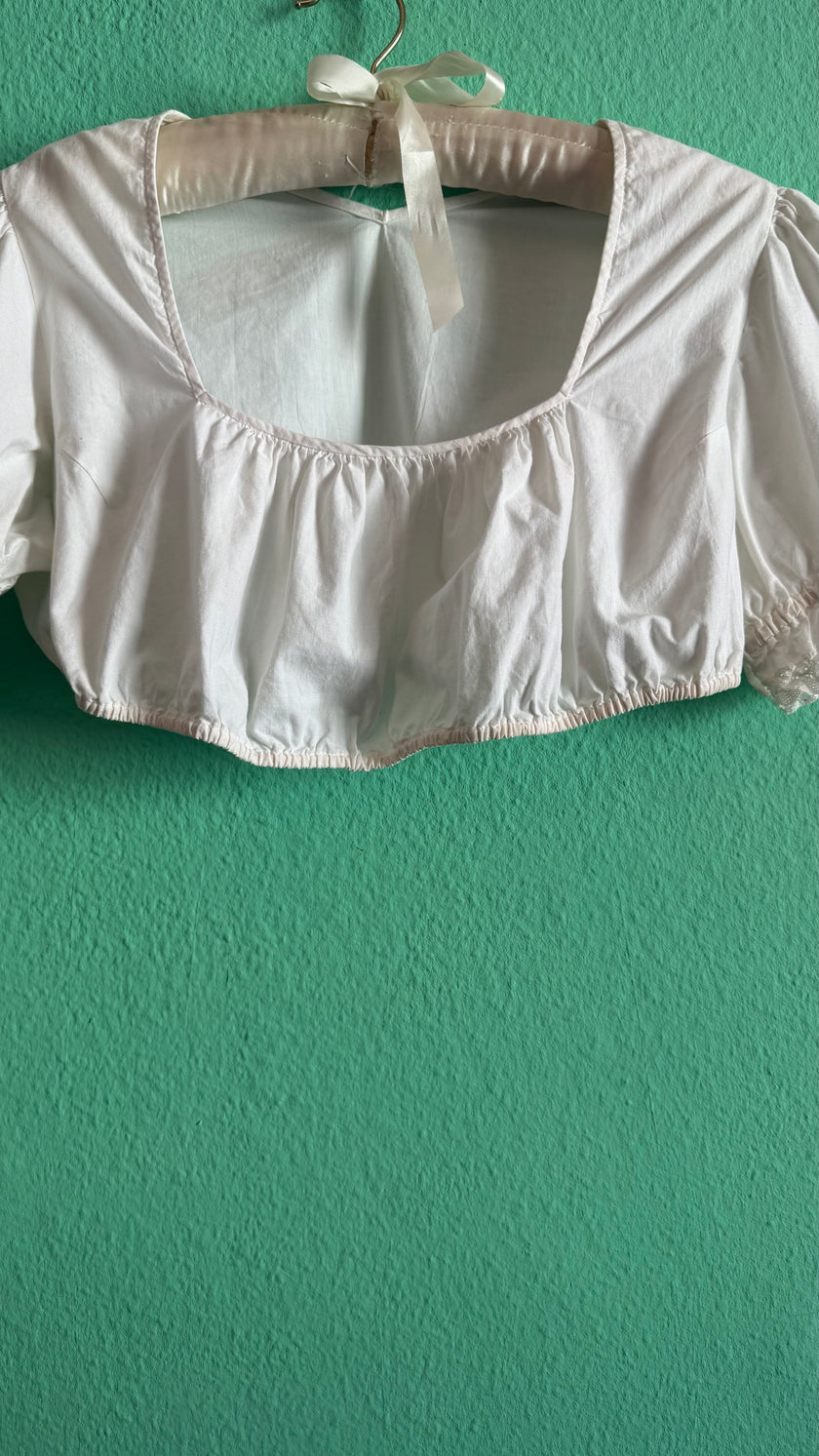 Vintage 1970s White Cotton Lace Dirndl Blouse