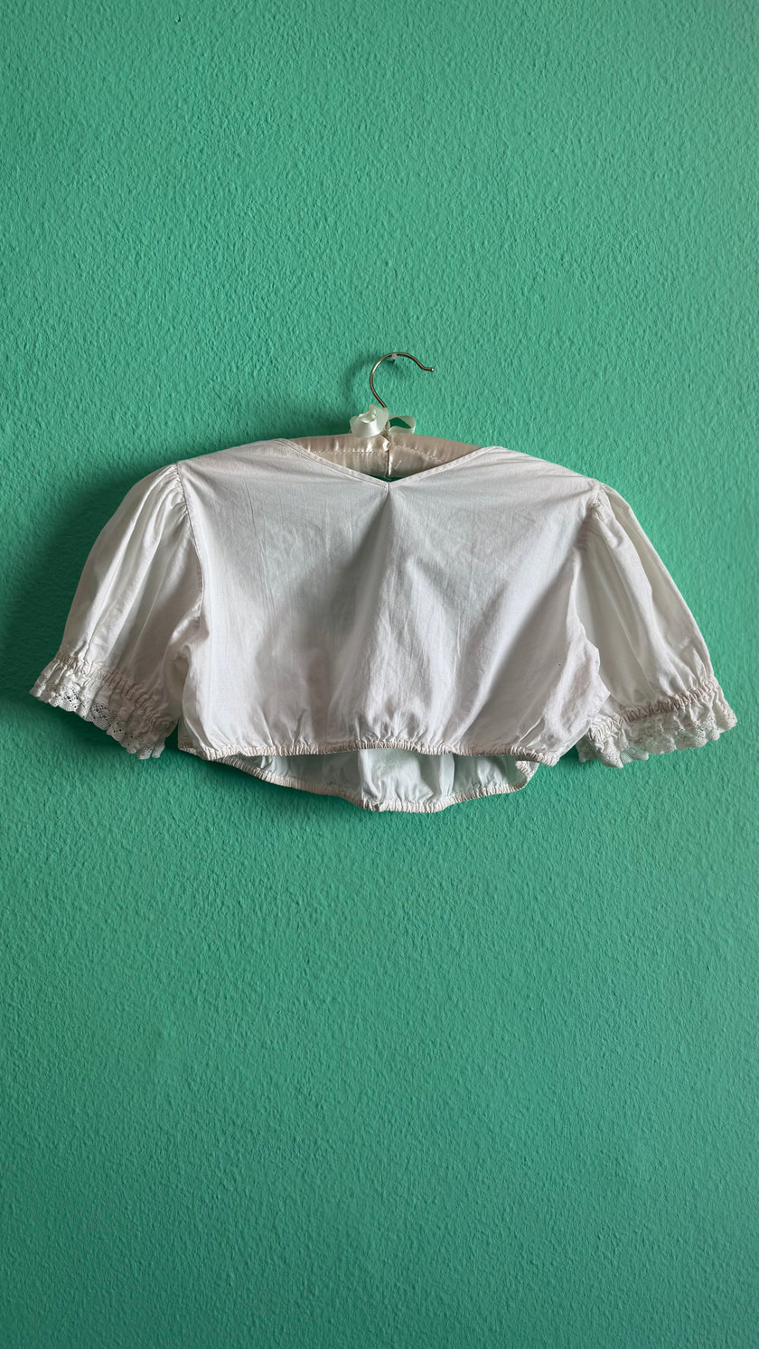 Vintage 1970s White Cotton Lace Dirndl Blouse