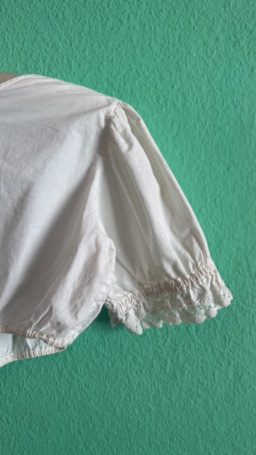 Vintage 1970s White Cotton Lace Dirndl Blouse