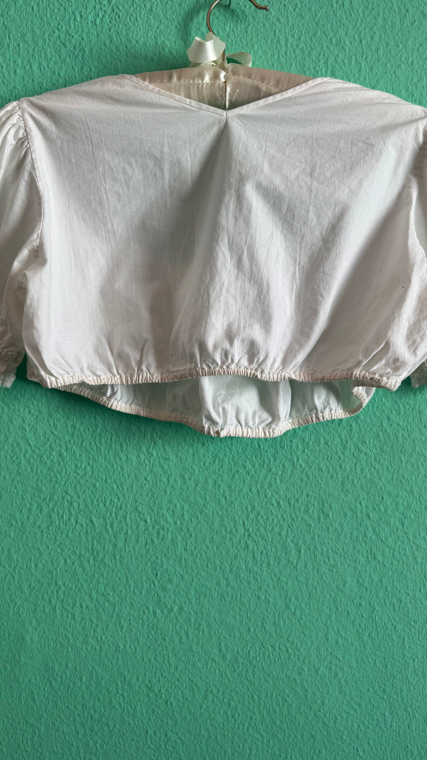 Vintage 1970s White Cotton Lace Dirndl Blouse