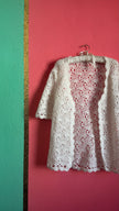 Vintage 1970s Ivory Wool Crochet Cardigan Jacket