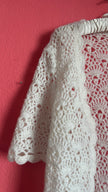 Vintage 1970s Ivory Wool Crochet Cardigan Jacket