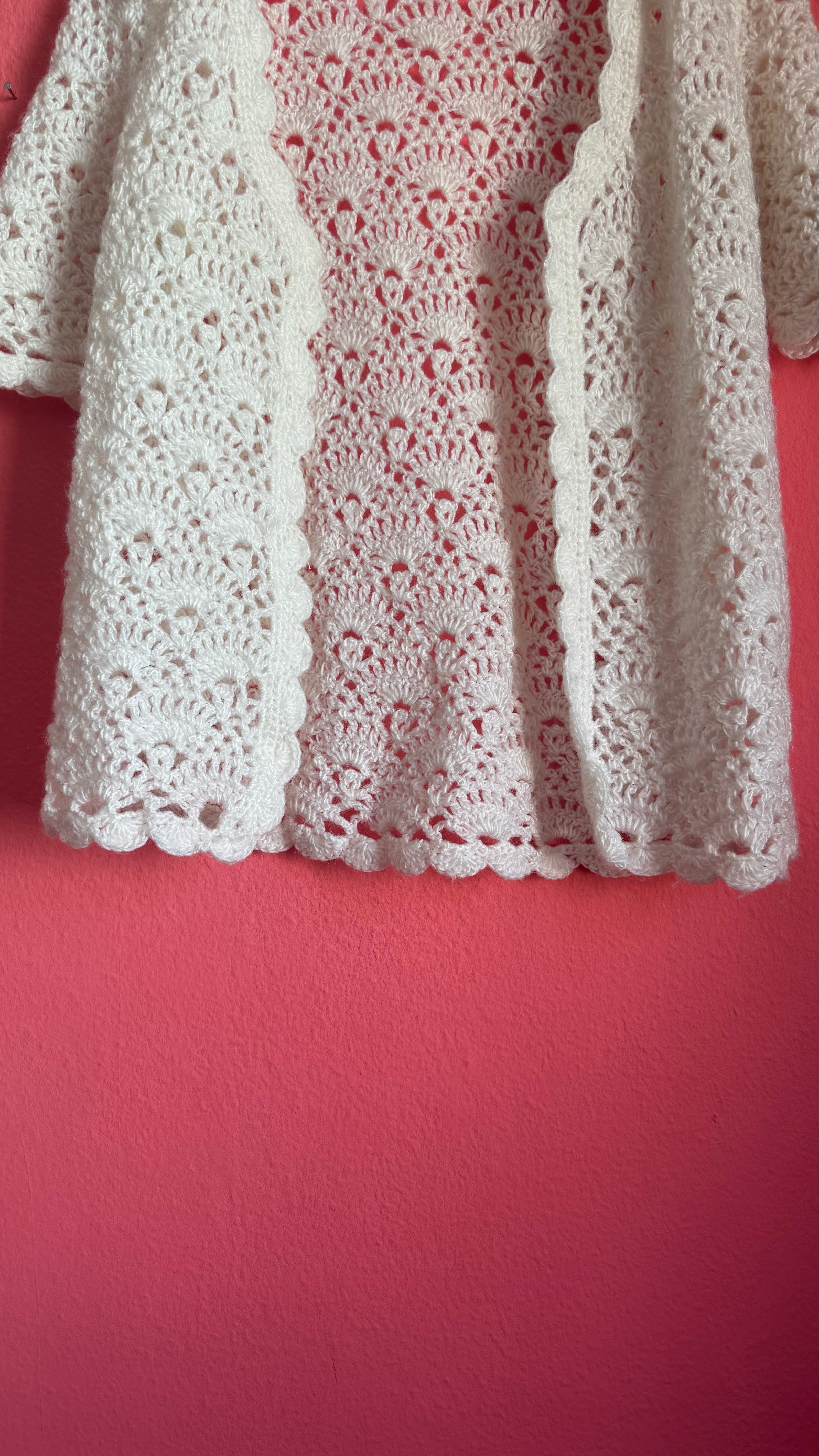 Vintage 1970s Ivory Wool Crochet Cardigan Jacket