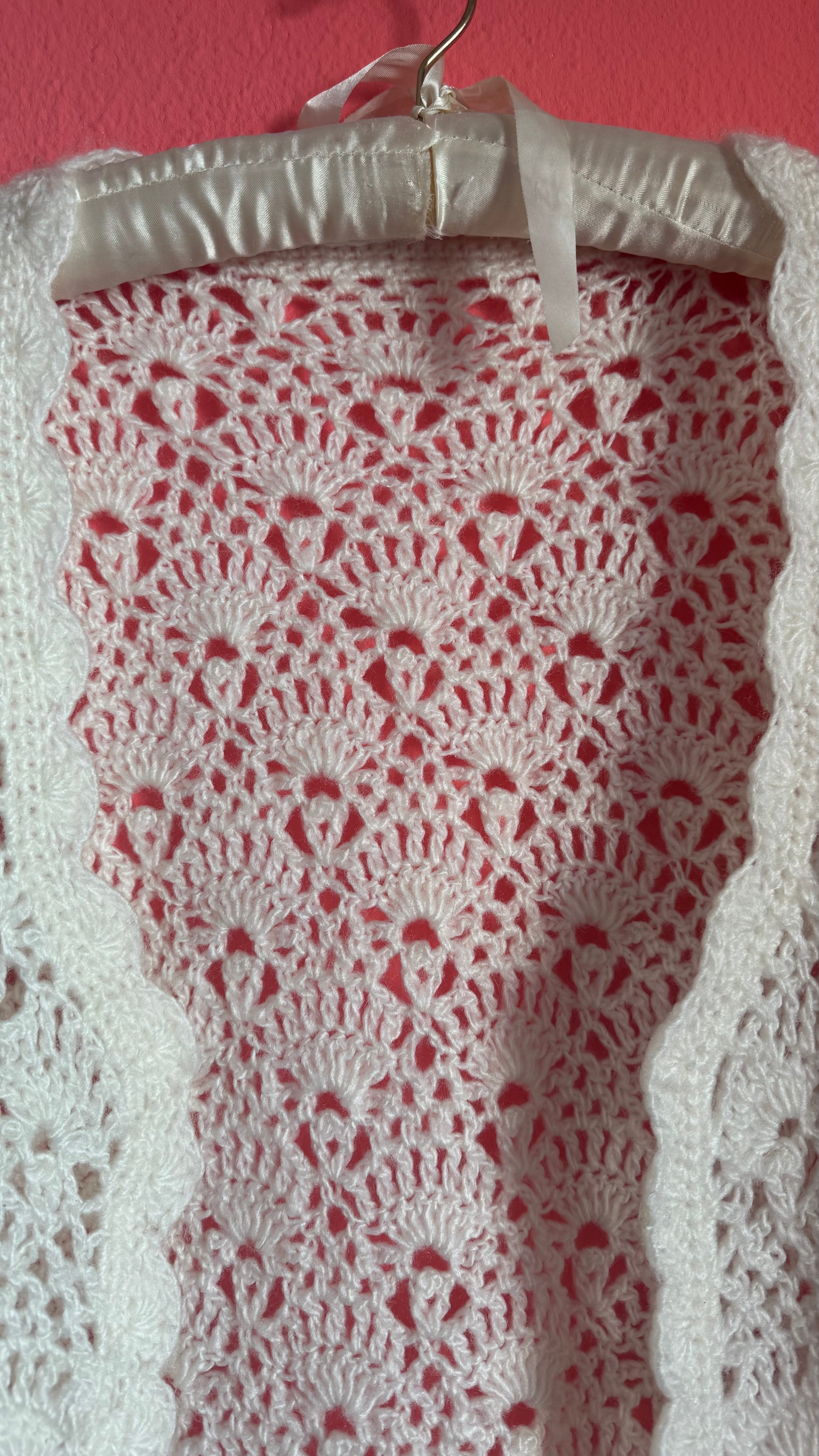 Vintage 1970s Ivory Wool Crochet Cardigan Jacket
