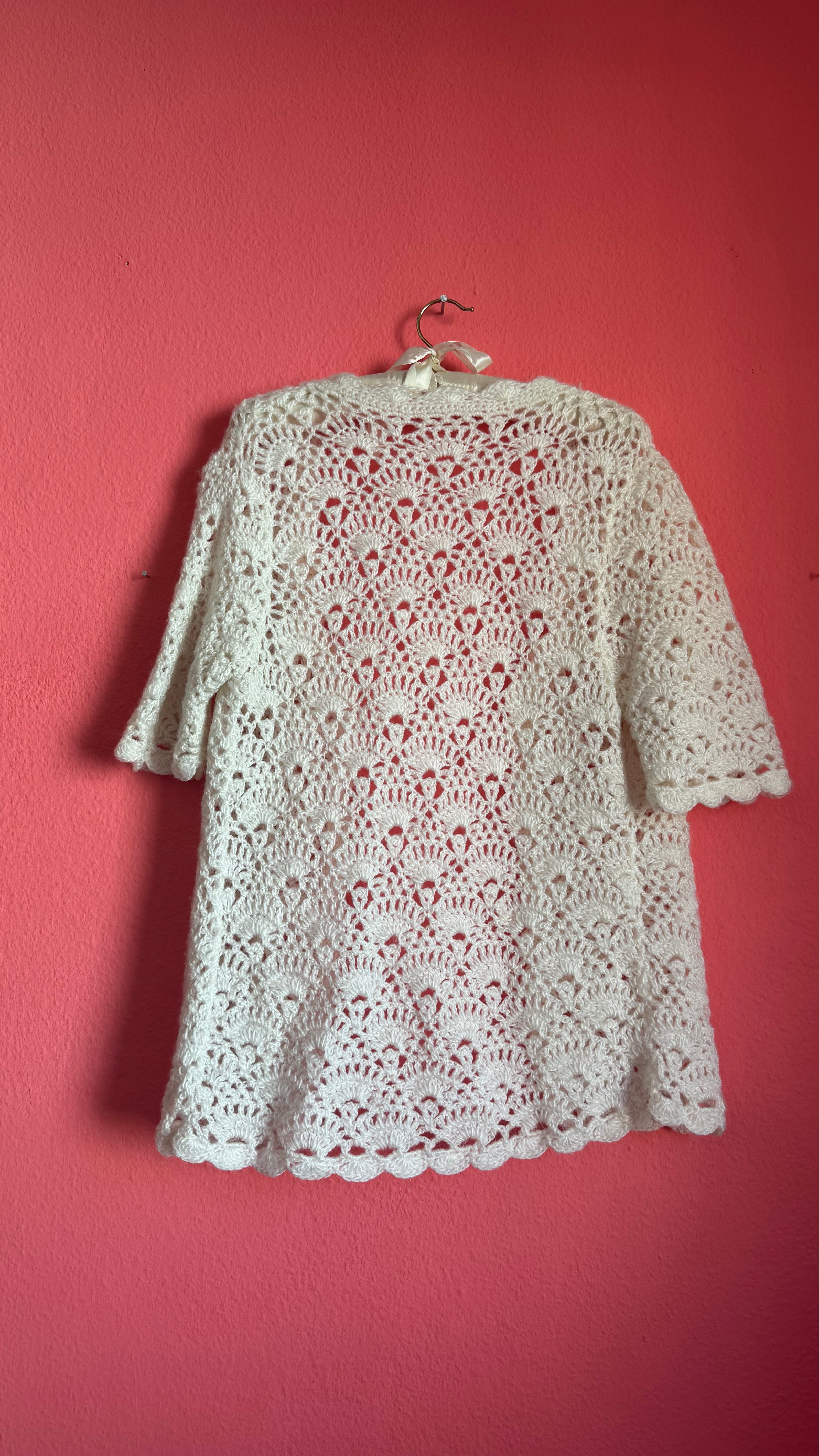 Vintage 1970s Ivory Wool Crochet Cardigan Jacket
