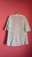 Vintage 1970s Ivory Wool Crochet Cardigan Jacket