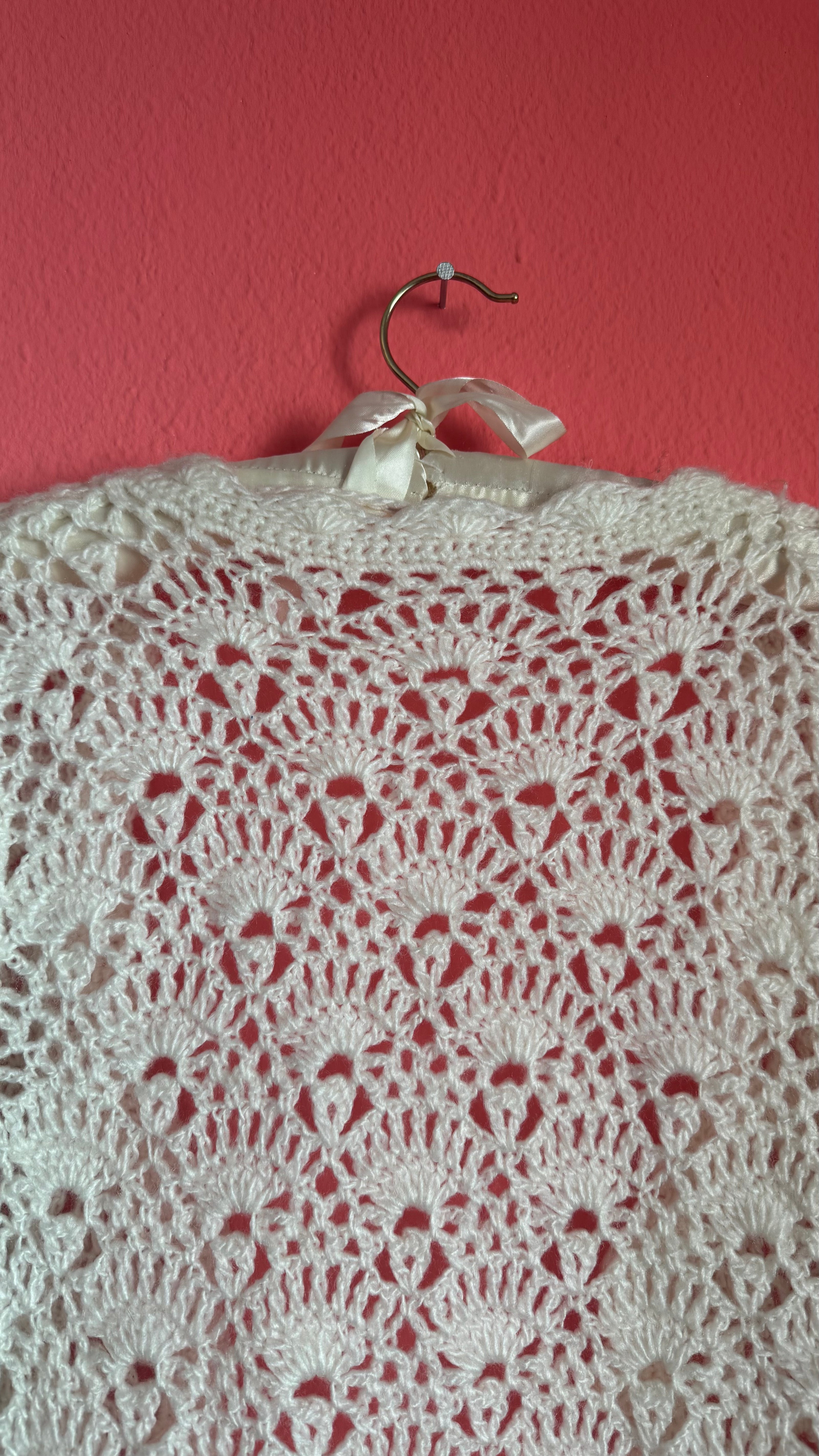 Vintage 1970s Ivory Wool Crochet Cardigan Jacket