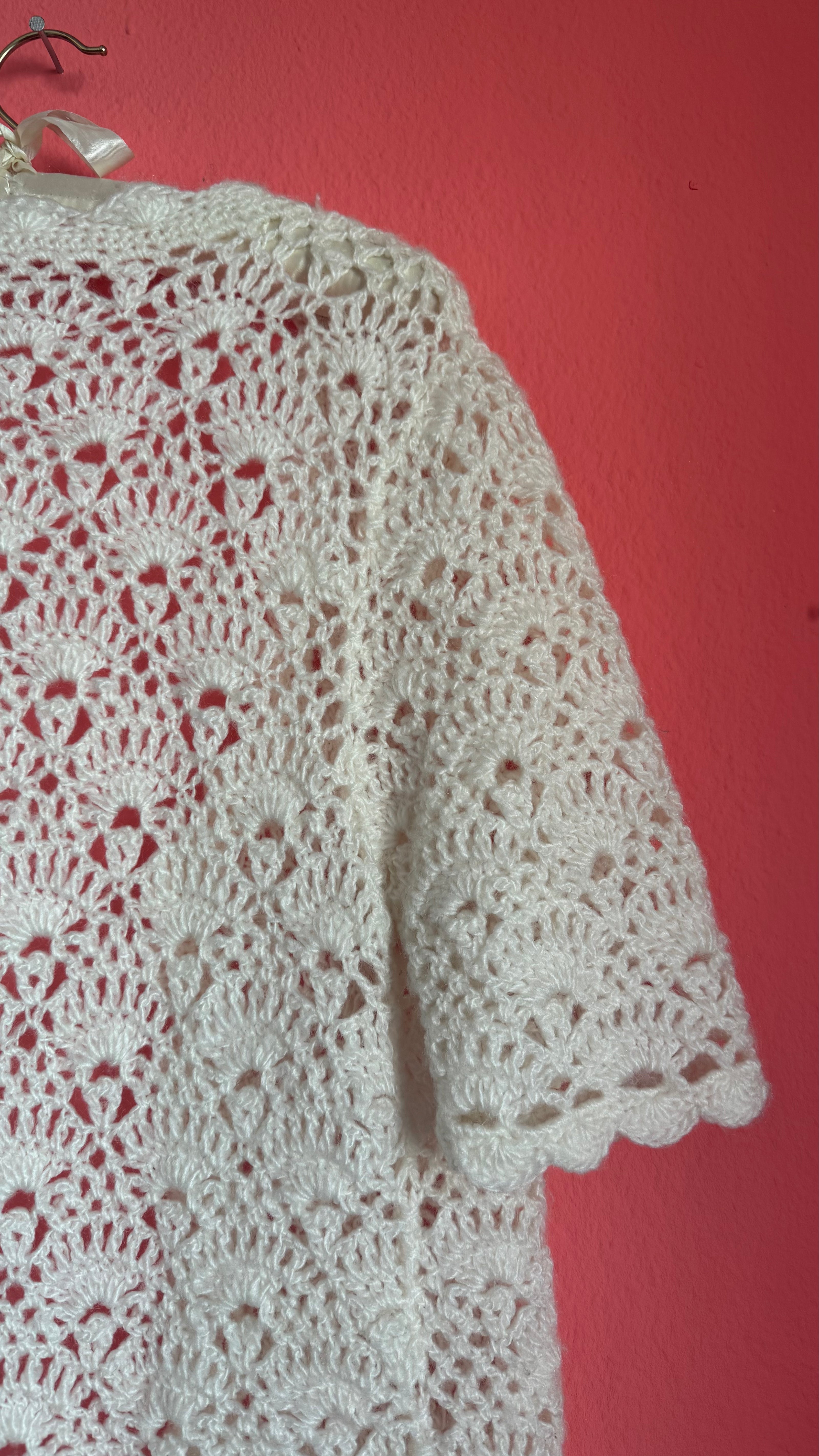 Vintage 1970s Ivory Wool Crochet Cardigan Jacket