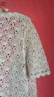 Vintage 1970s Ivory Wool Crochet Cardigan Jacket