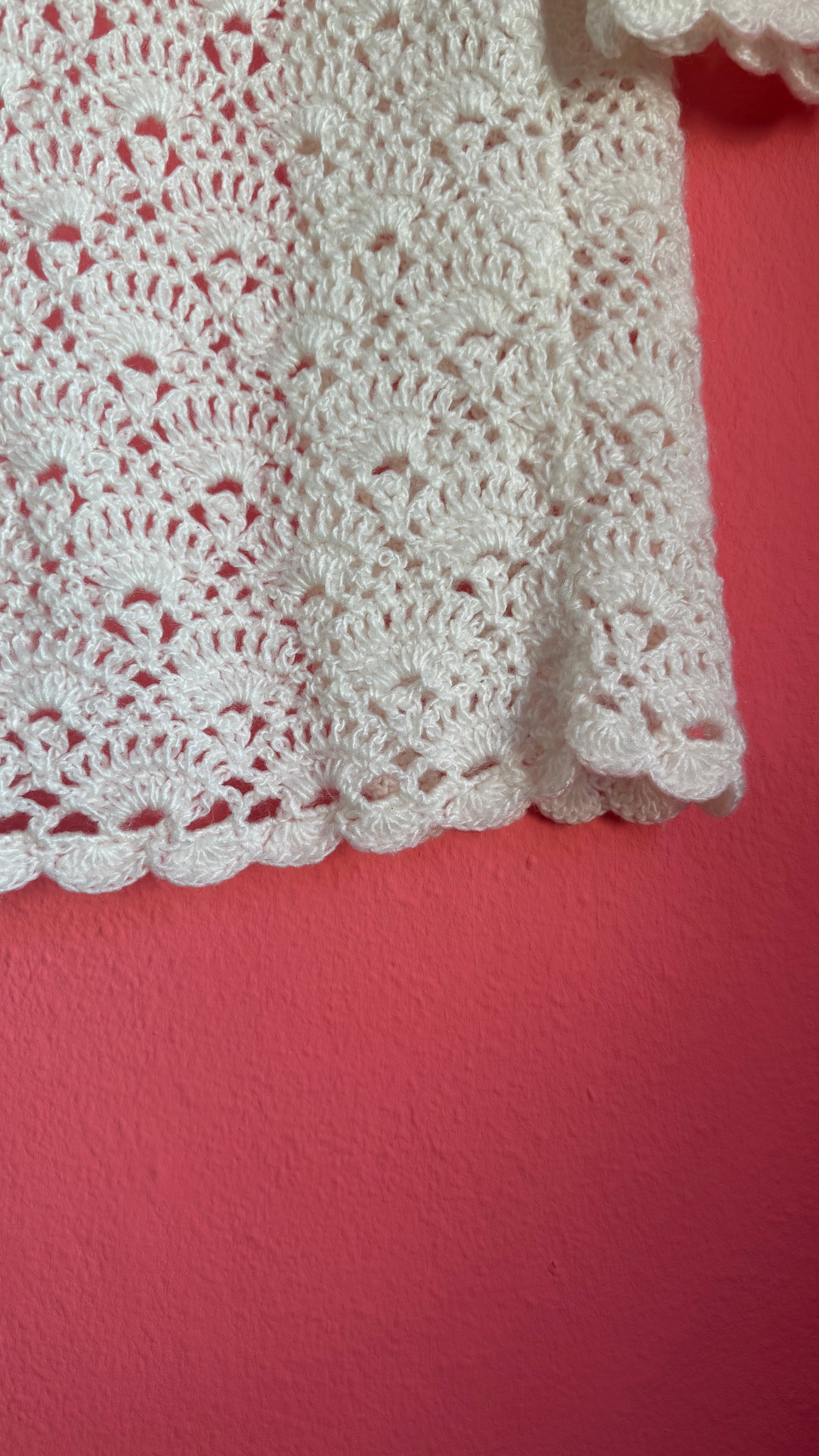 Vintage 1970s Ivory Wool Crochet Cardigan Jacket
