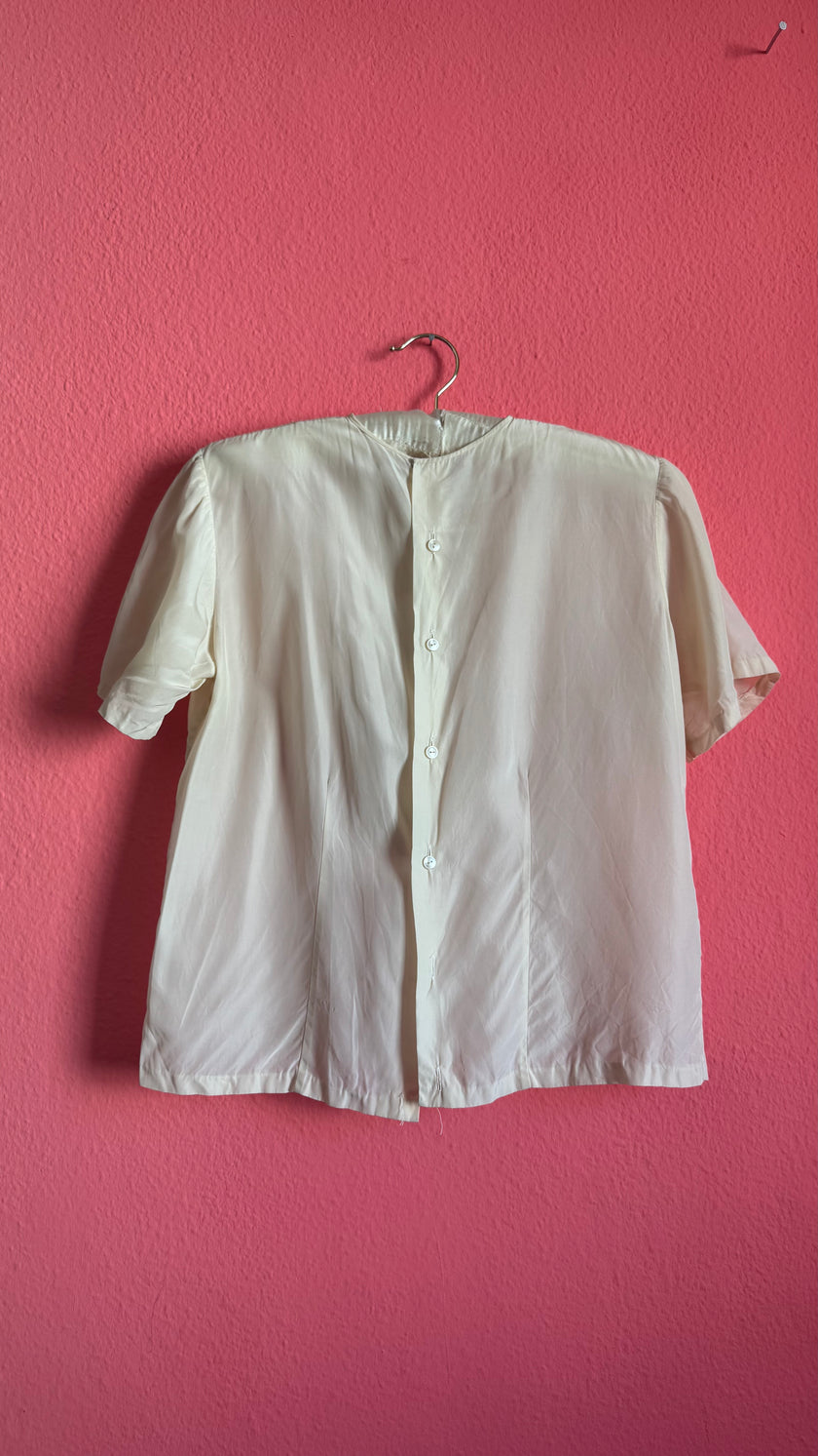 Vintage 1980s Ivory Lace Ruffle Blouse