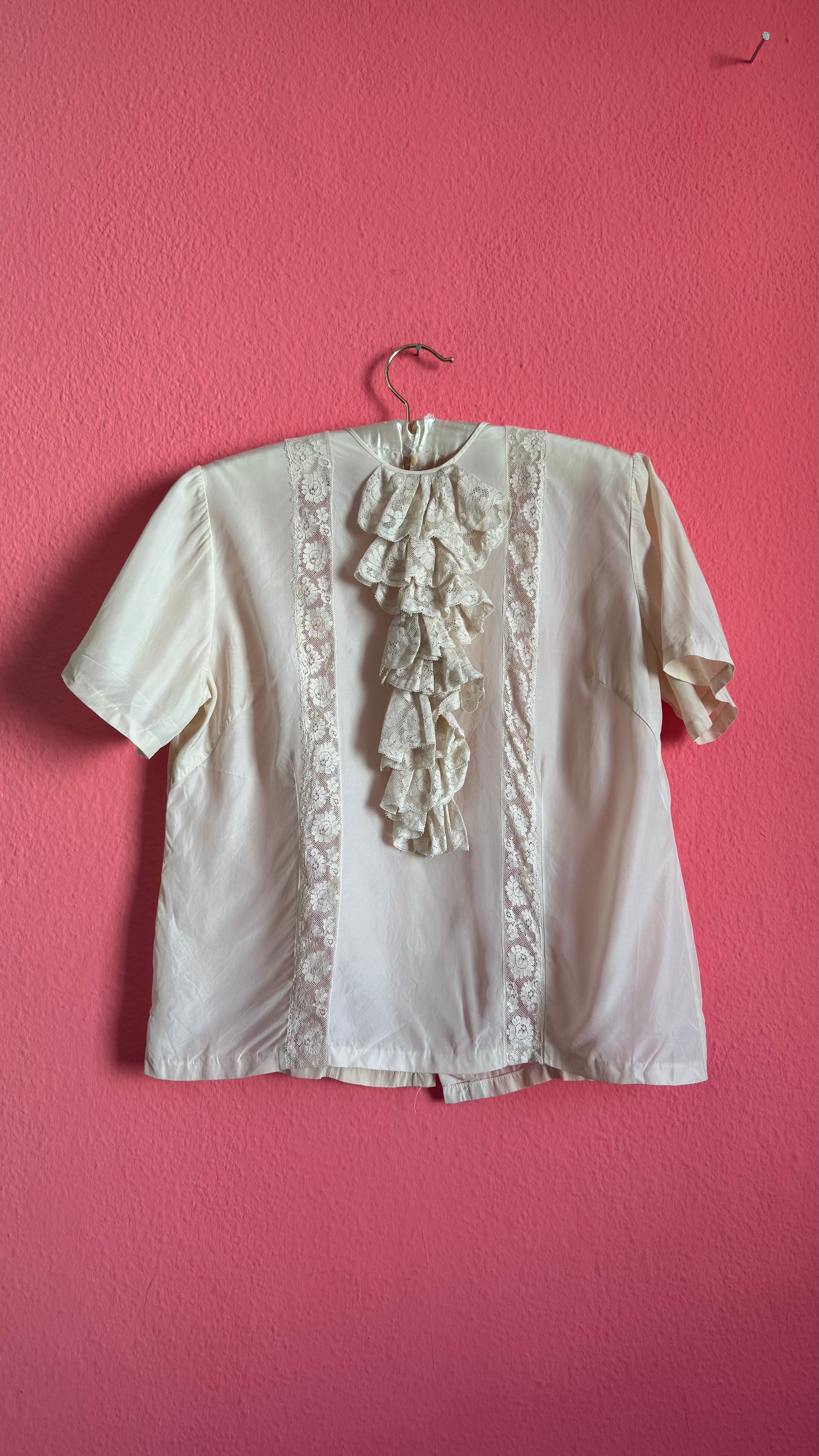 Vintage 1980s Ivory Lace Ruffle Blouse