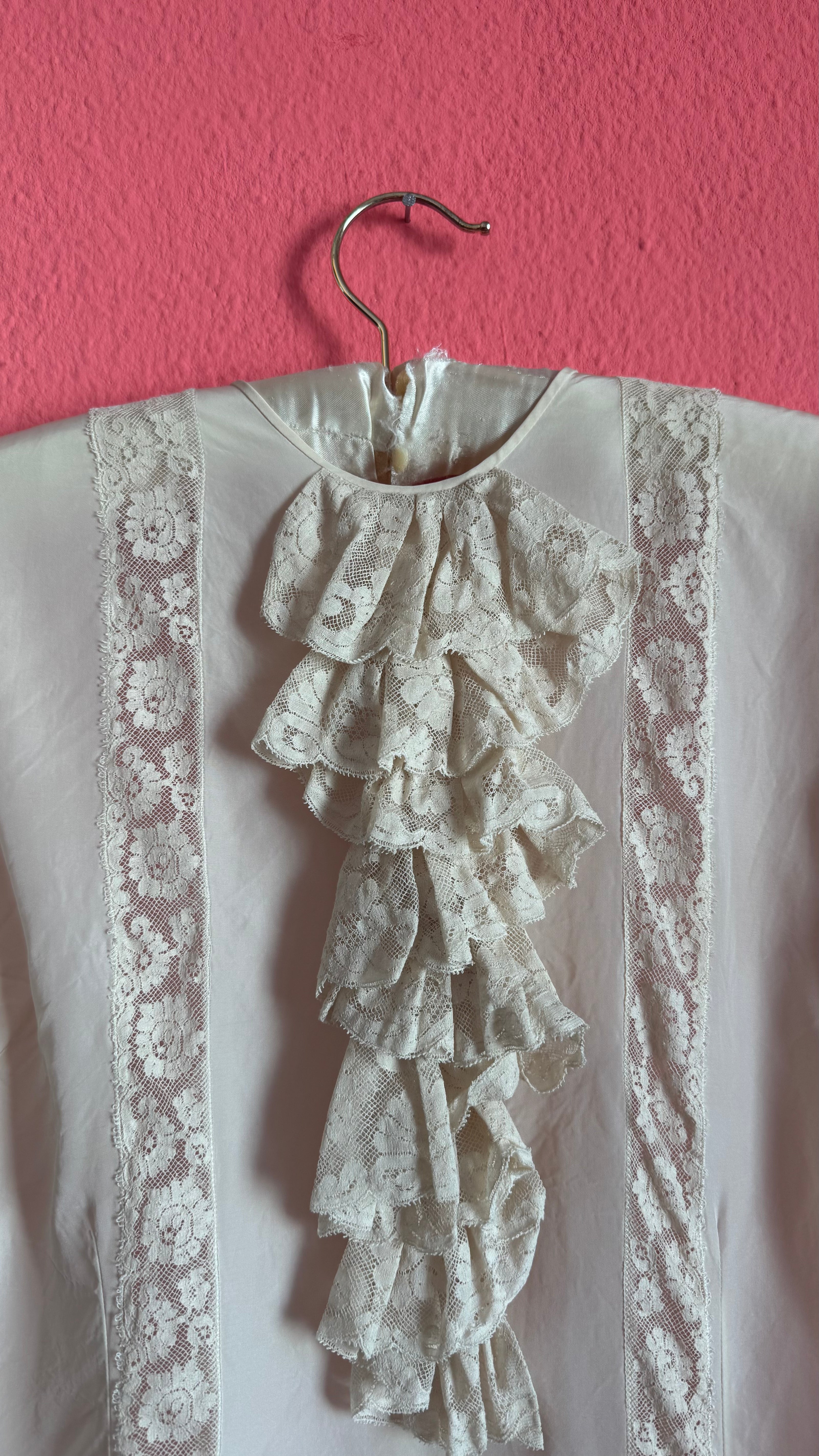 Vintage 1980s Ivory Lace Ruffle Blouse