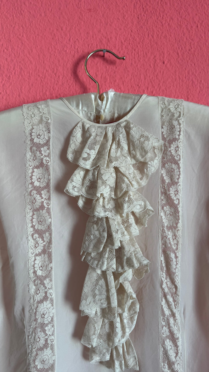 Vintage 1980s Ivory Lace Ruffle Blouse