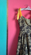 Vintage 1950s Black & Yellow Floral Cotton Blend Dress by Estevez for Grenelle