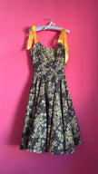 Vintage 1950s Black & Yellow Floral Cotton Blend Dress by Estevez for Grenelle
