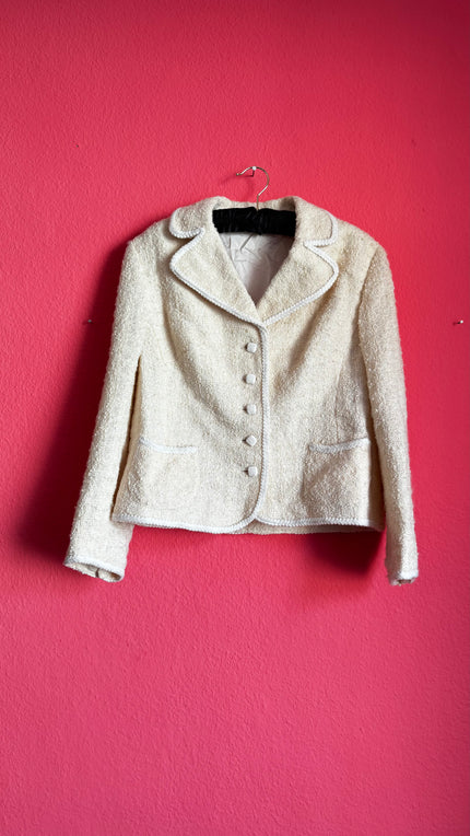 Vintage Ivory Linen Tweed Blazer | Fully Lined Women's Jacket