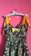 Vintage 1950s Black & Yellow Floral Cotton Blend Dress by Estevez for Grenelle