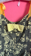 Vintage 1950s Black & Yellow Floral Cotton Blend Dress by Estevez for Grenelle