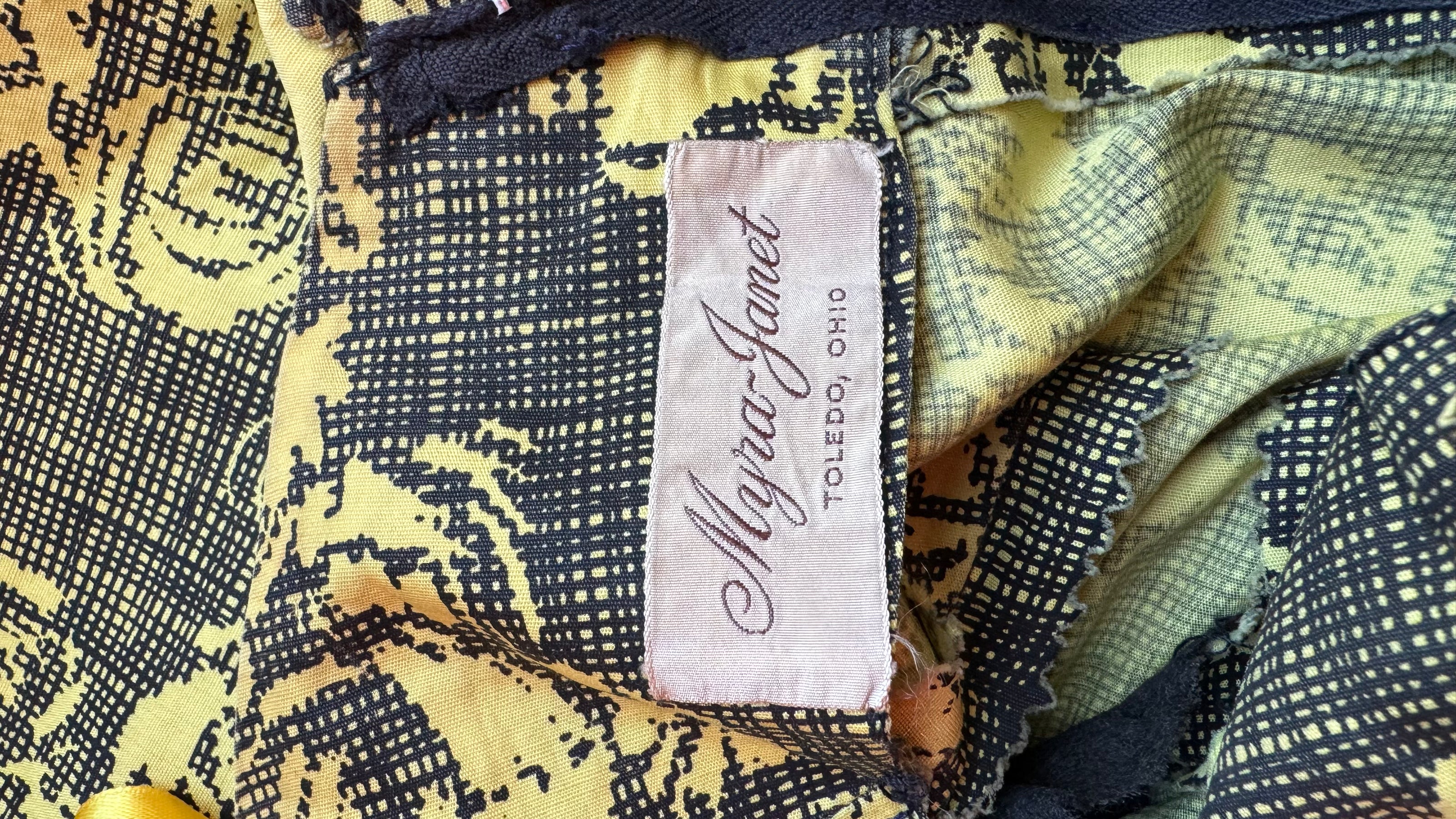 Vintage 1950s Black & Yellow Floral Cotton Blend Dress by Estevez for Grenelle