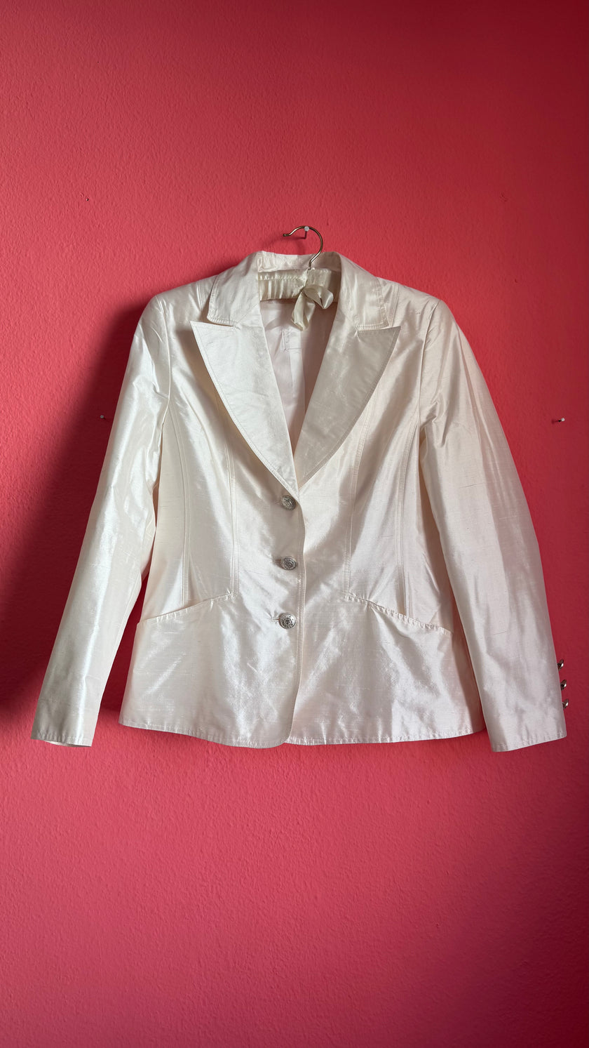Vintage 1990s Ivory Silk Tailored Blazer