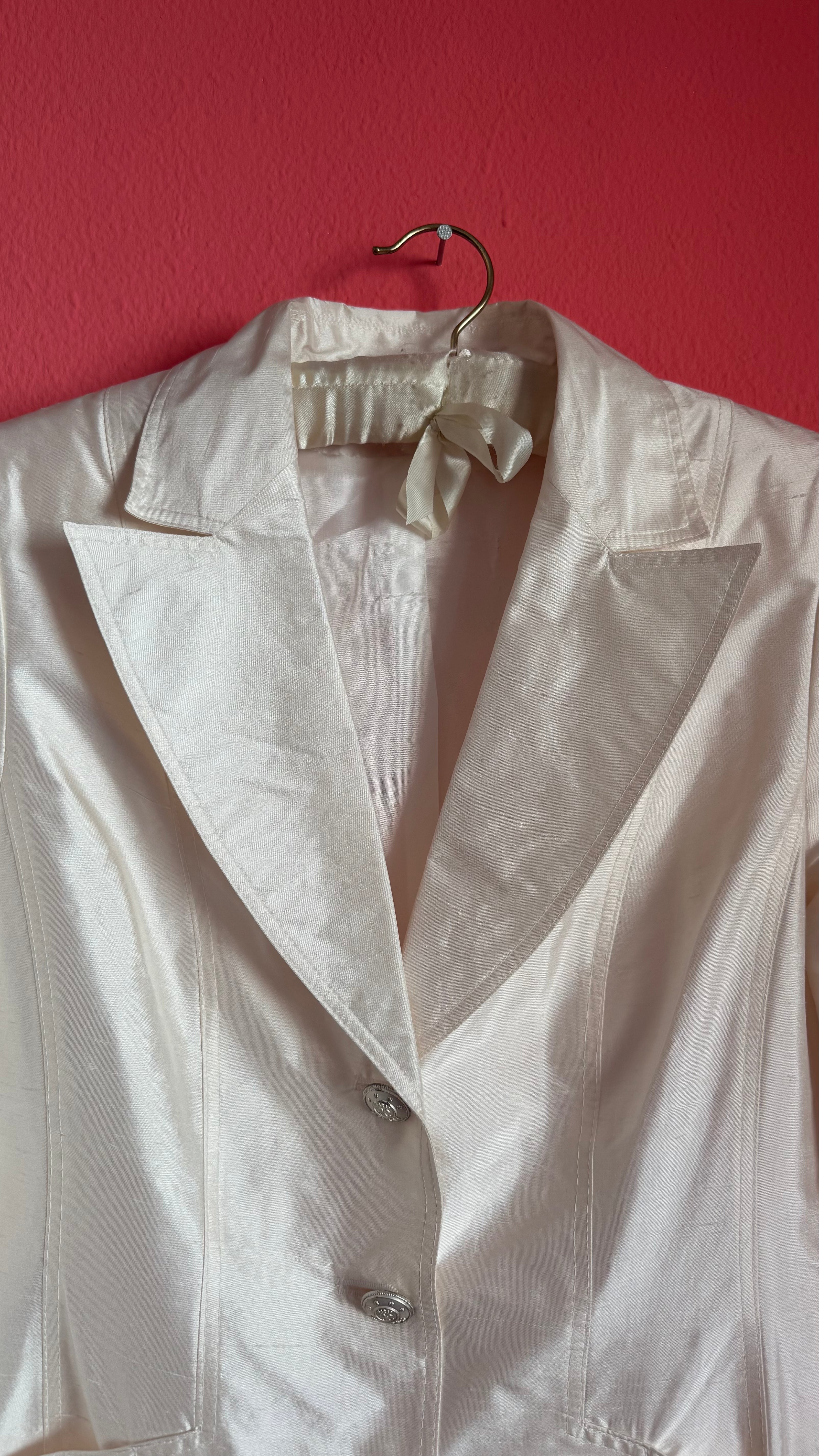 Vintage 1990s Ivory Silk Tailored Blazer