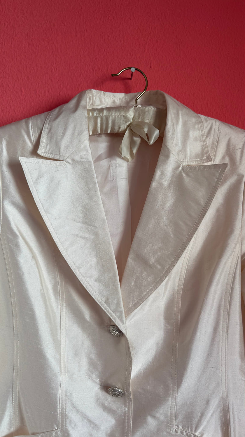 Vintage 1990s Ivory Silk Tailored Blazer