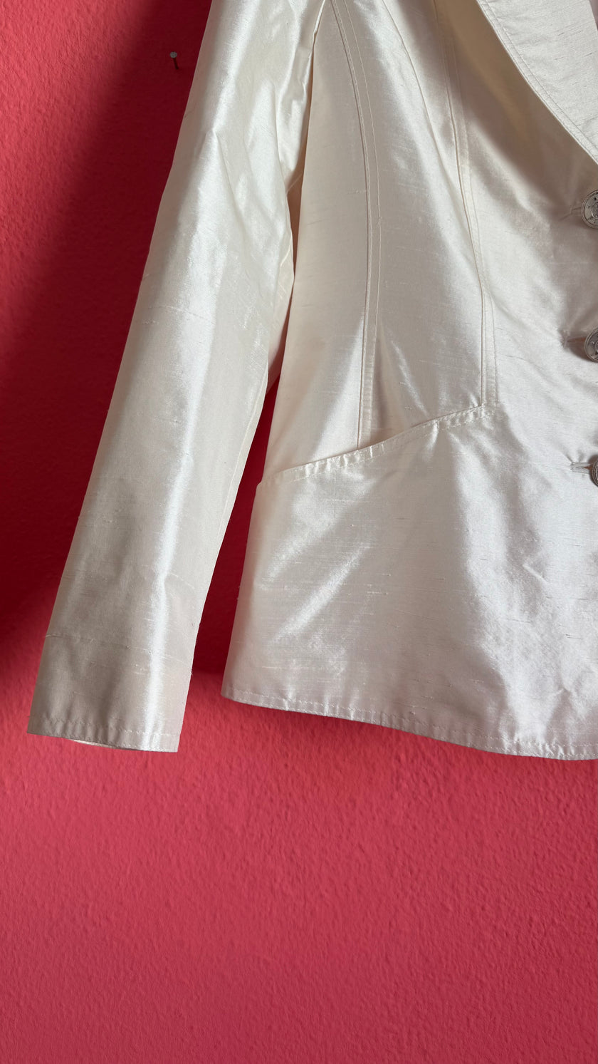 Vintage 1990s Ivory Silk Tailored Blazer