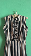 Vintage 1980s Black & Ivory Striped Cotton Belted Dress