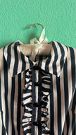 Vintage 1980s Black & Ivory Striped Cotton Belted Dress