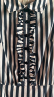 Vintage 1980s Black & Ivory Striped Cotton Belted Dress