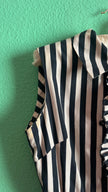 Vintage 1980s Black & Ivory Striped Cotton Belted Dress