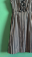 Vintage 1980s Black & Ivory Striped Cotton Belted Dress