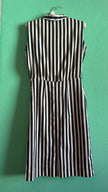 Vintage 1980s Black & Ivory Striped Cotton Belted Dress