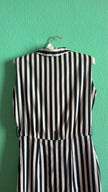 Vintage 1980s Black & Ivory Striped Cotton Belted Dress