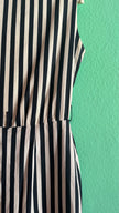 Vintage 1980s Black & Ivory Striped Cotton Belted Dress