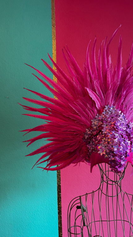 Vintage Magenta Feathered Headpiece | Floral Statement Hat