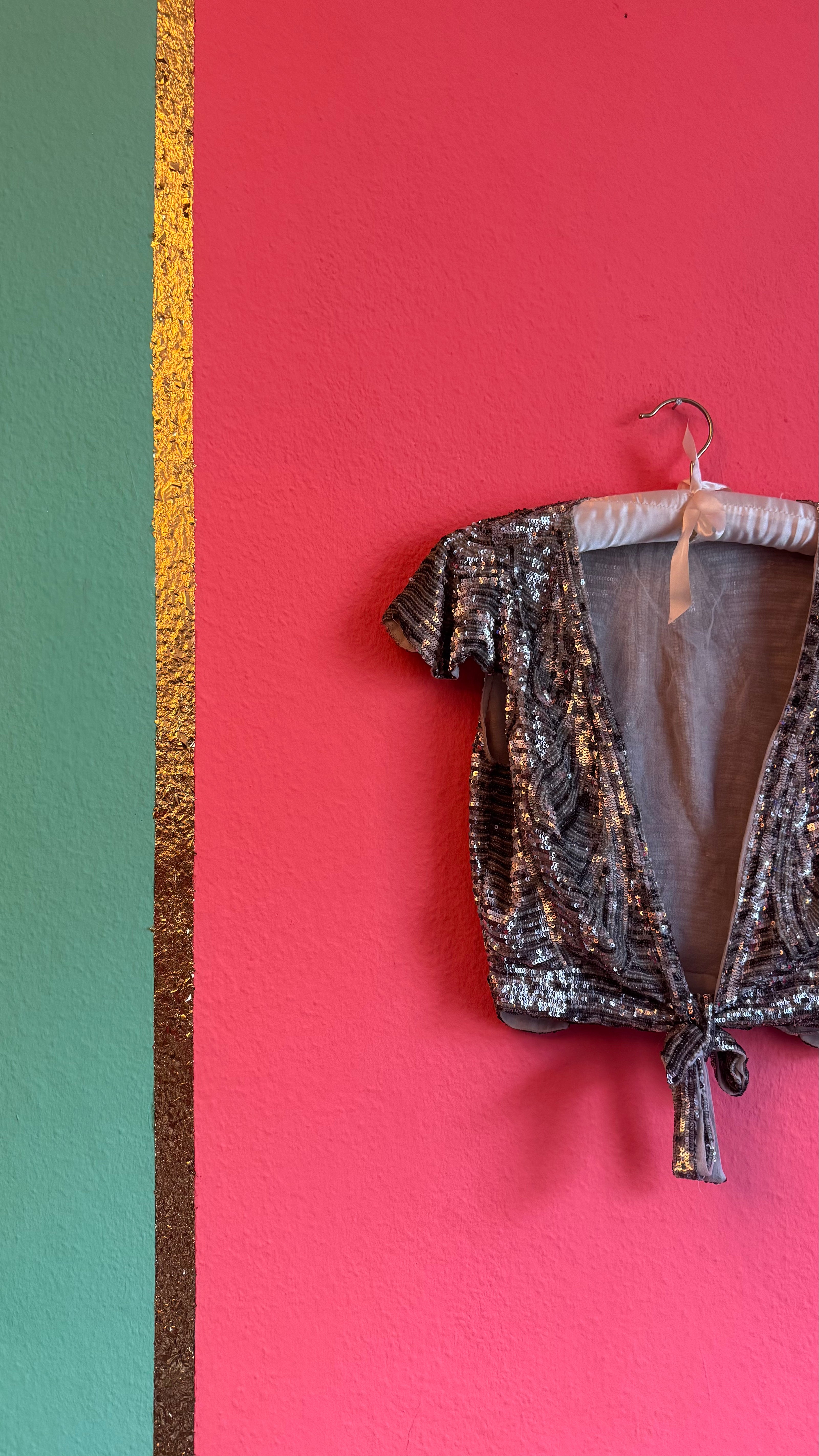 Vintage 1980s Silver Sequin Tie-Front Evening Top