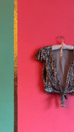 Vintage 1980s Silver Sequin Tie-Front Evening Top