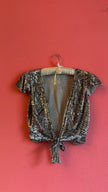 Vintage 1980s Silver Sequin Tie-Front Evening Top
