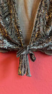 Vintage 1980s Silver Sequin Tie-Front Evening Top