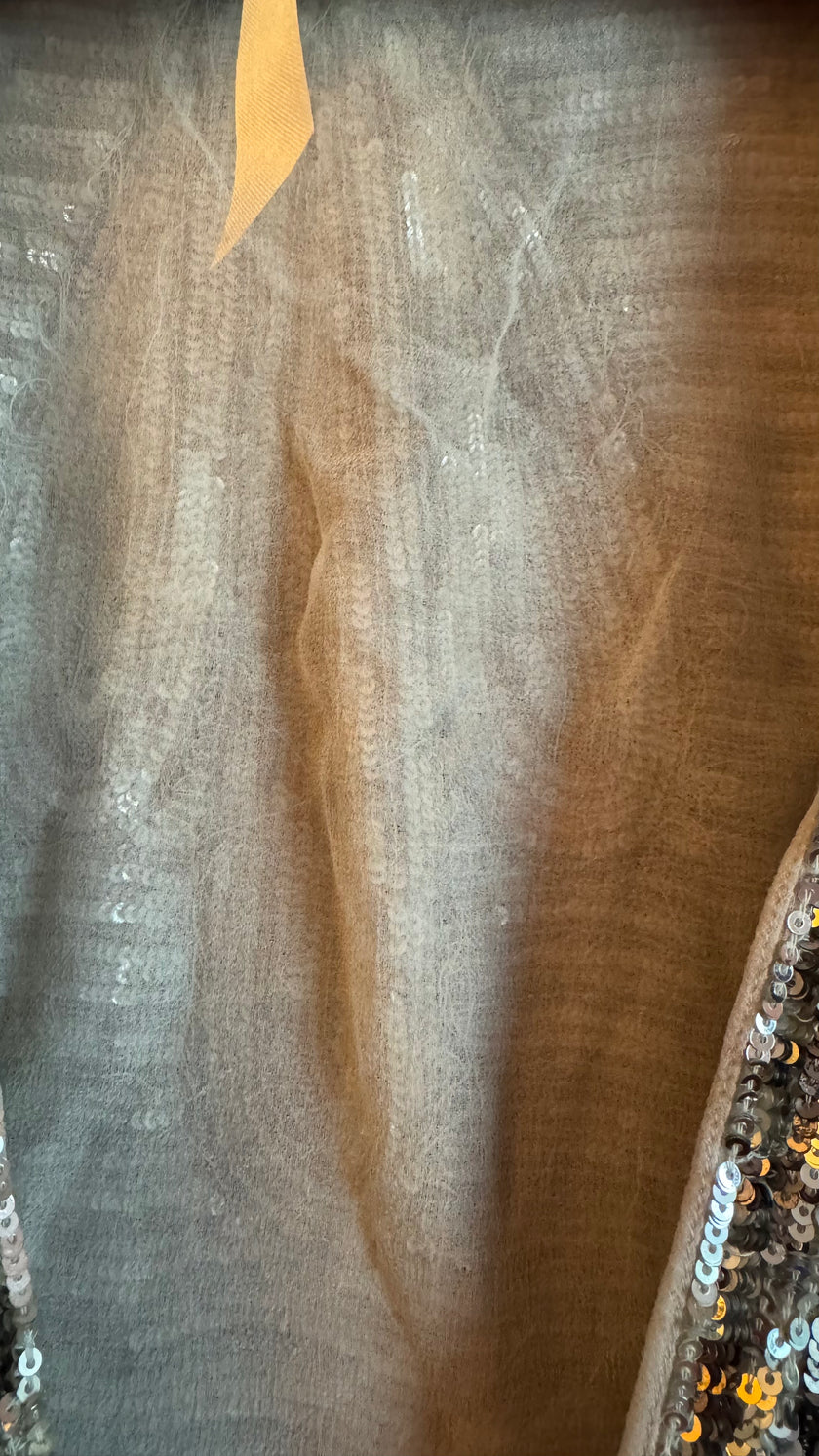 Vintage 1980s Silver Sequin Tie-Front Evening Top