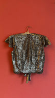 Vintage 1980s Silver Sequin Tie-Front Evening Top